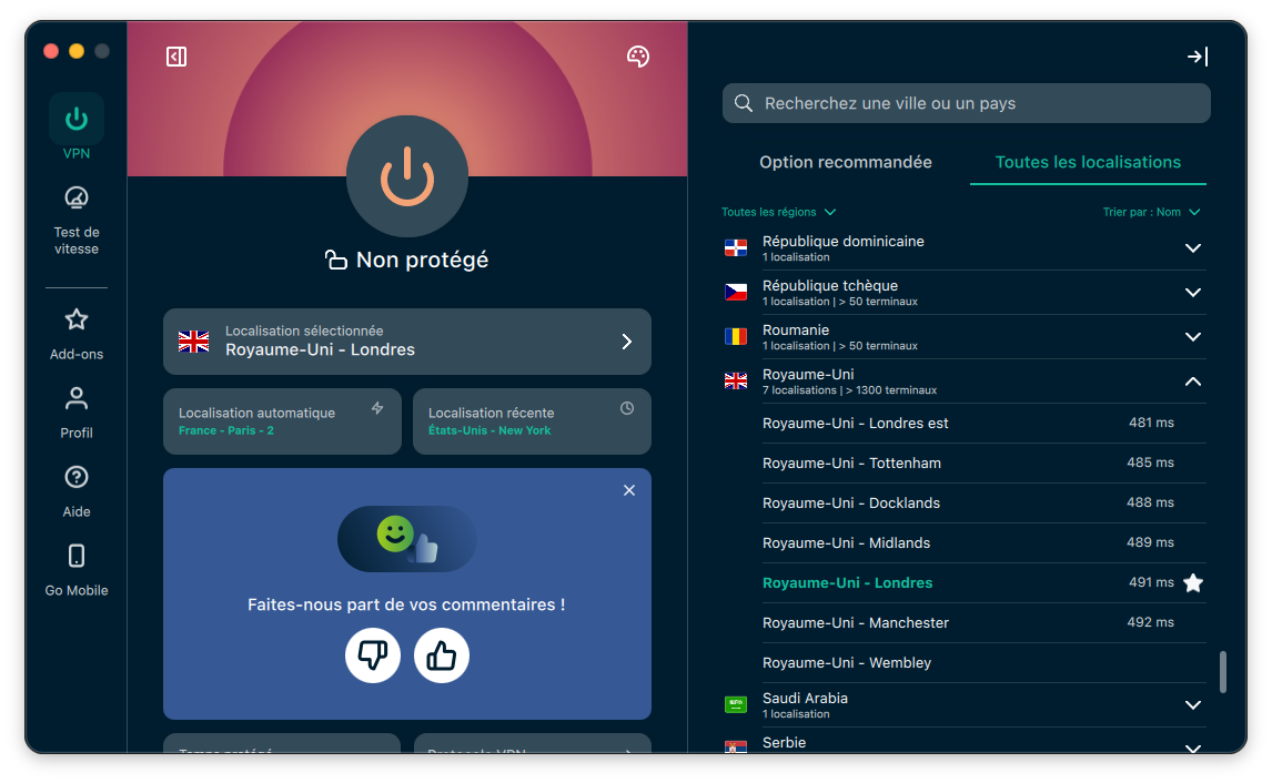ExpressVPN étoffe sa liste de localisations couvertes pour donner davantage de choix à l'échelle locale. © Clubic