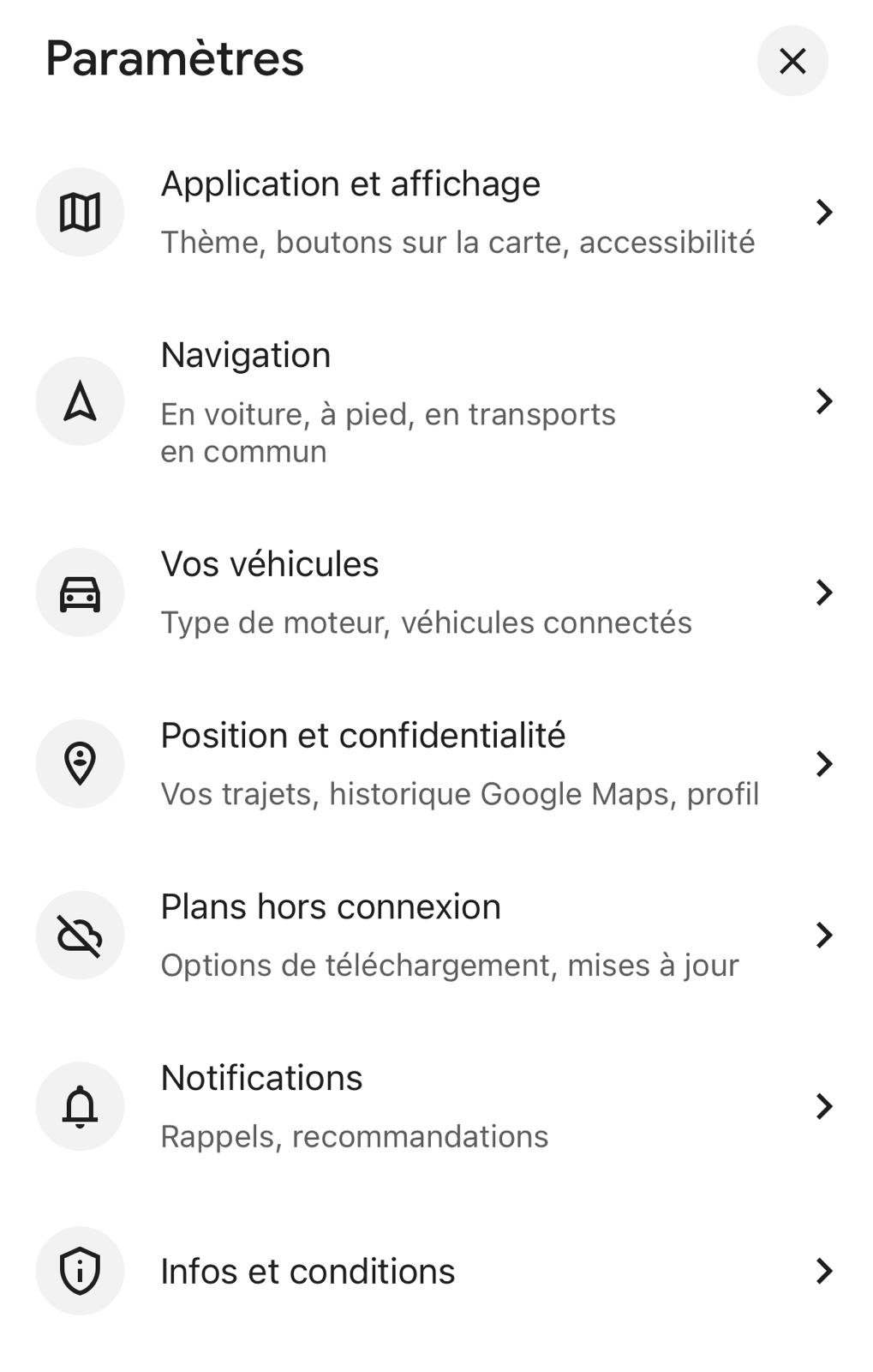 Le nouveau menu Paramètres sur iOS, plus épuré que jamais. ©Capture d'écran Google Maps sur iOS