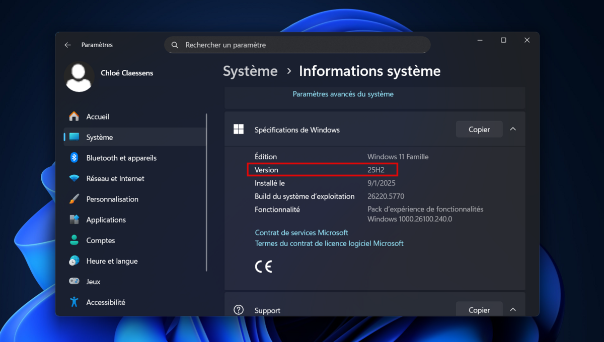 La mise à jour de Windows 11 24H2 vers Windows 11 25H2 est si indolore qu'elle est passée inaperçue chez nous. © Clubic