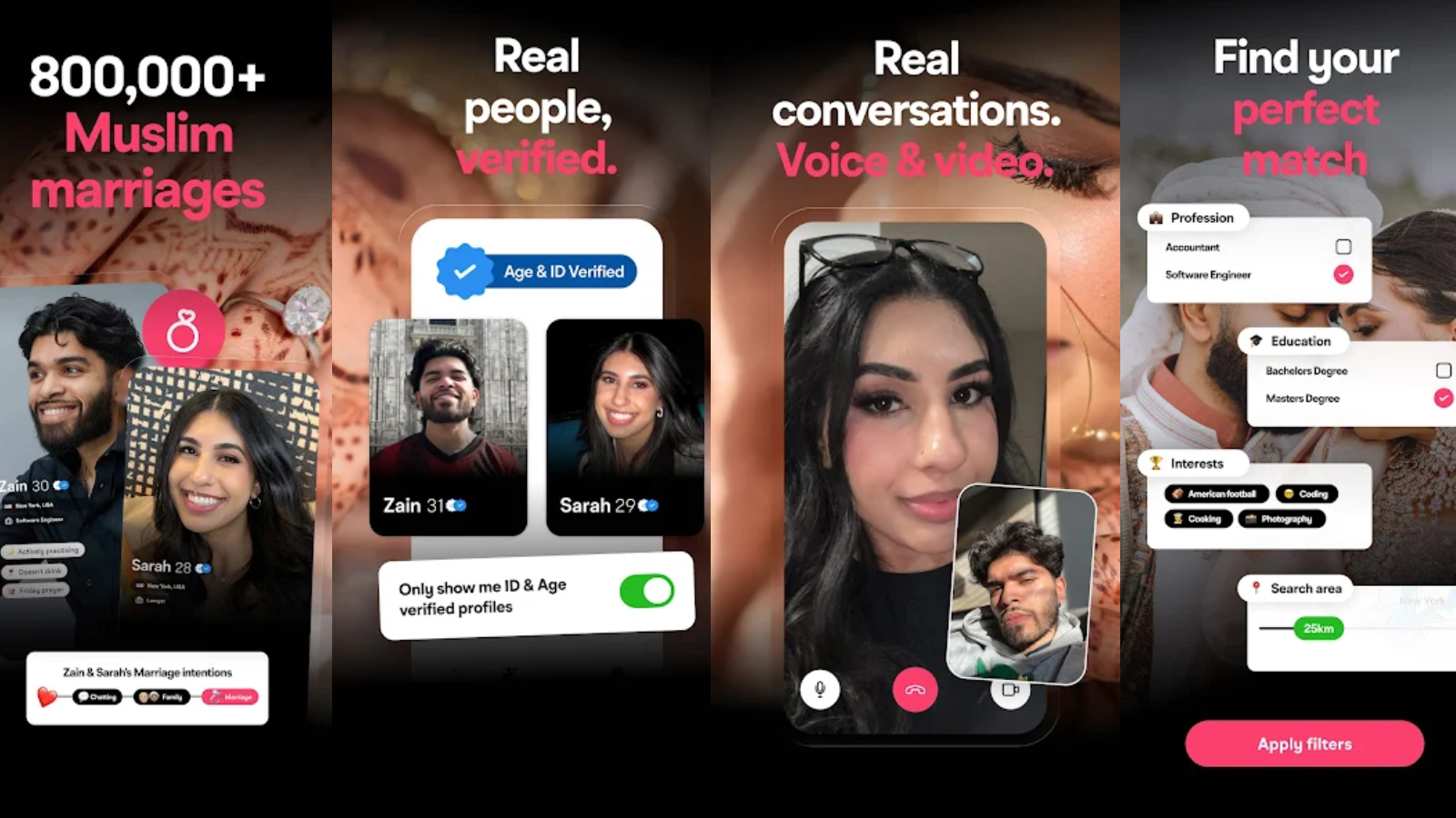 Muzz accompagne les personnes musulmanes qui recherchent une relation sérieuse, avec des profils vérifiés et des échanges encadrés. L’application met l’accent sur le mariage, la compatibilité et des critères de recherche adaptés aux attentes de chacun. © Muzz Ltd.