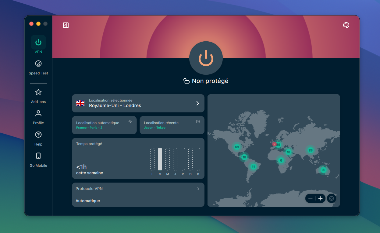 ExpressVPN - L'interface de connexion. © Clubic