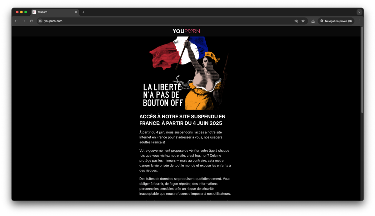 YouPorn bloque l'accès à son site pornographique au public français - © YouPorn
