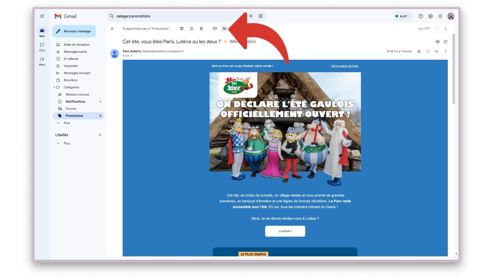 Sélectionnez l'option « Déplacer vers » sur un e-mail © Clubic