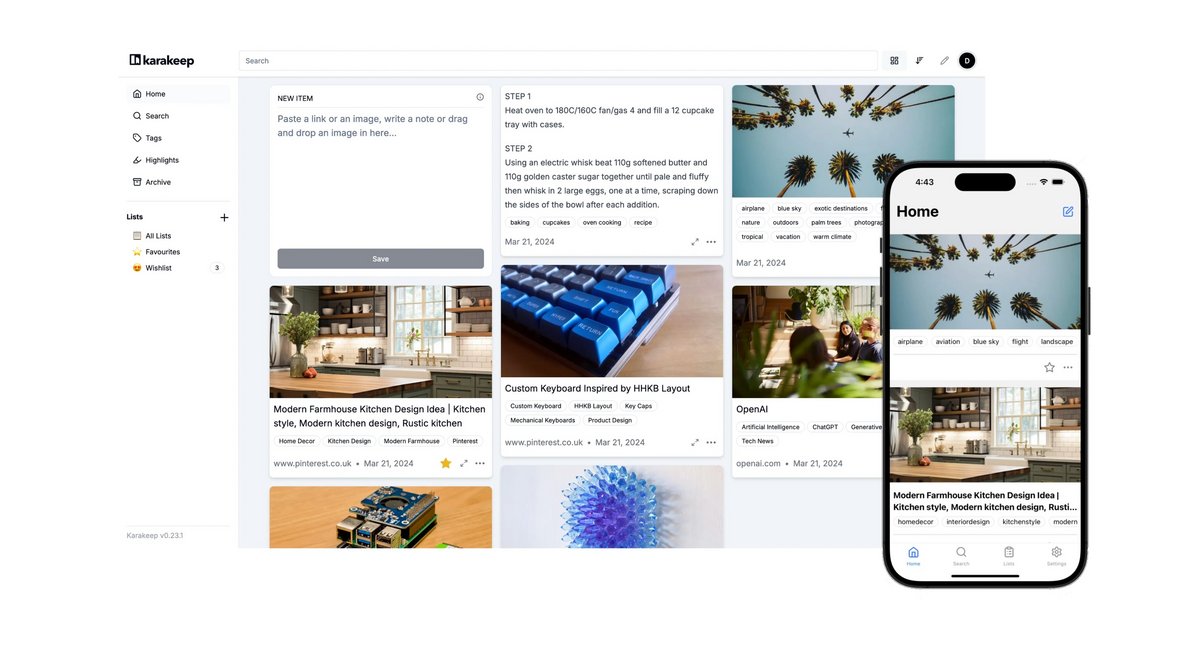 Sauvegardez vos articles avec Karakeep. ©Localhost Labs