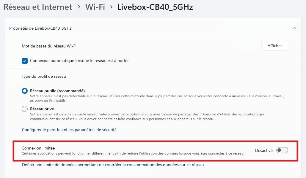Le mode "connexion limitée" permet de couper les téléchargements automatiques. ©Charles Gouin-Peyrot pour Clubic