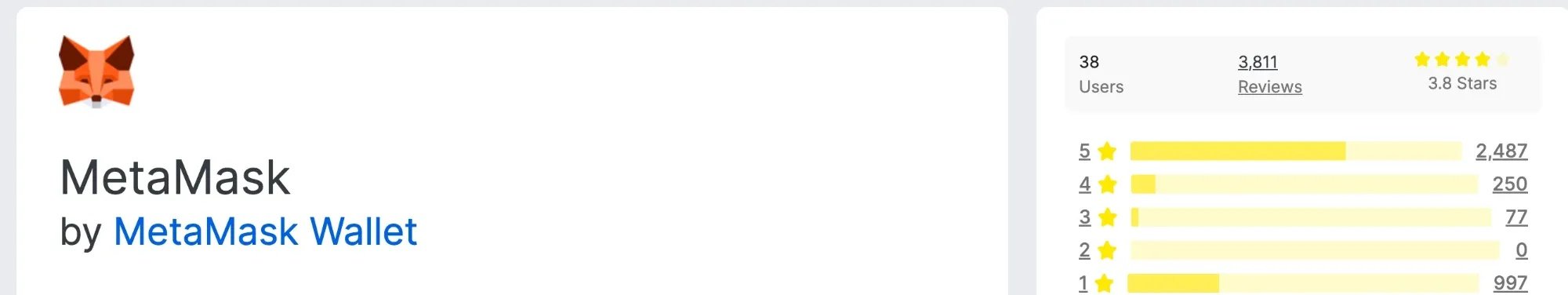 Les extensions frauduleuses usurpent le nom du wallet, son logo, mais aussi l'identité de l'éditeur, et gonflent artificiellement les avis pour endormir la vigilance des internautes. © Koi Security