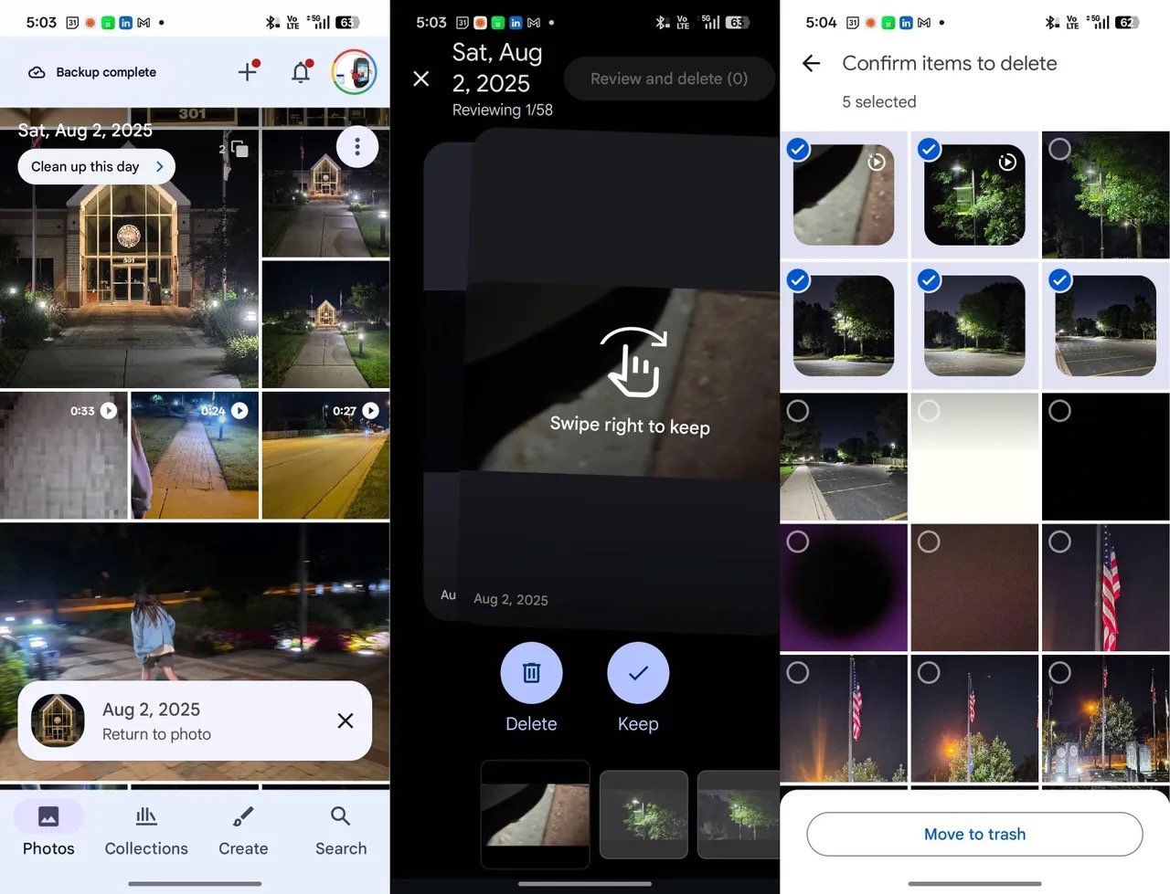 Swipez pour supprimez vos photos en trop. ©Adam Doud/ZDNet/Google