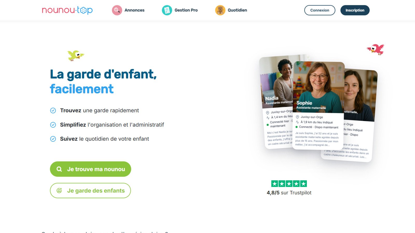 La page d'accueil du site nounou-top.fr. © Alexandre Boero / Clubic