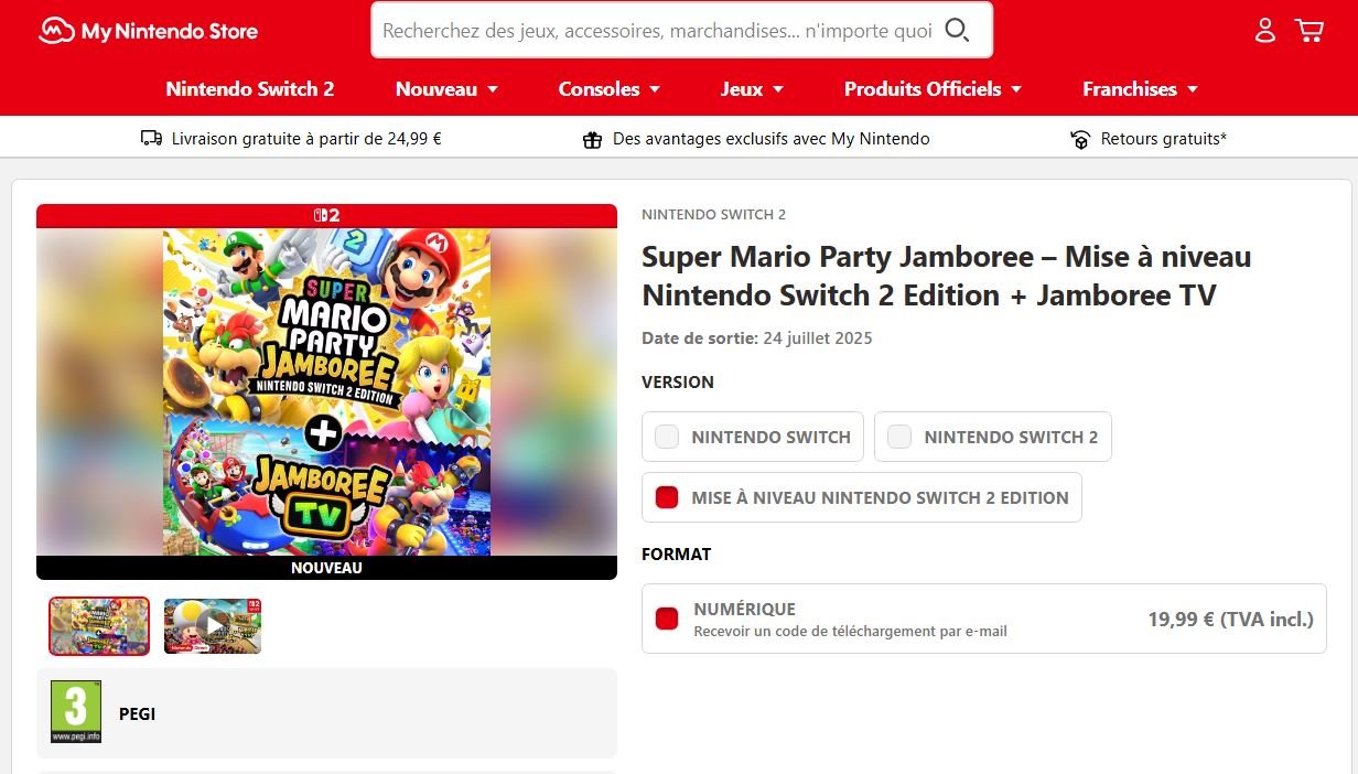 Comptez 19,99€ pour transformer votre Super Mario Party Jamboree en version Nintendo Switch 2 Edition © Nintendo