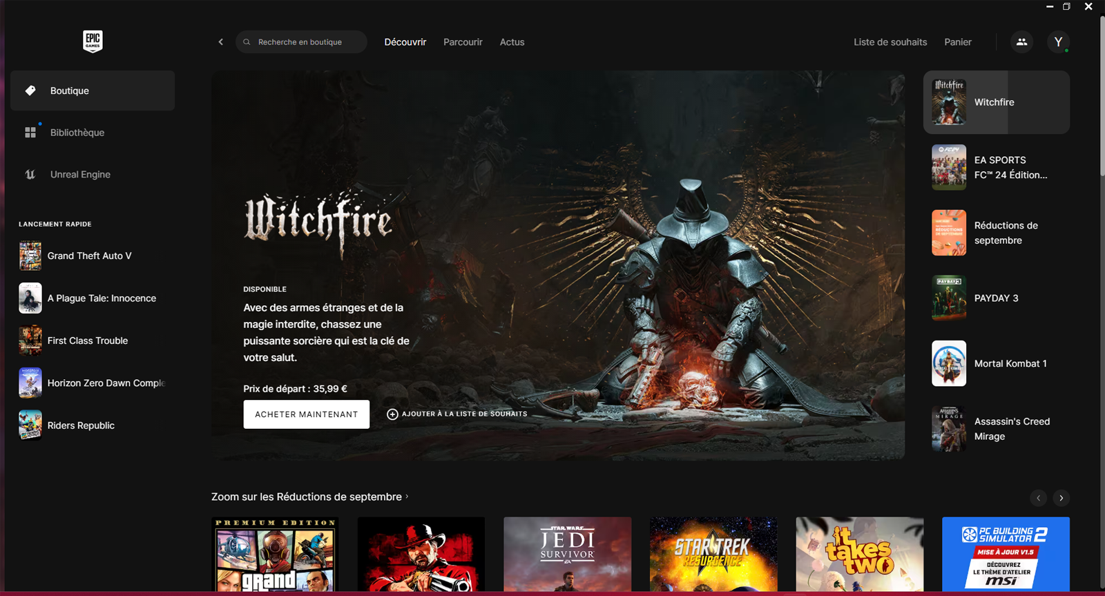 Boutique d'Epic Games Launcher