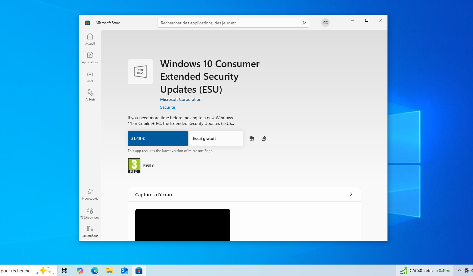 Le programme ESU payant pour Windows 10 débarque sur le Microsoft Store, mais il y a un piège. © Clubic
