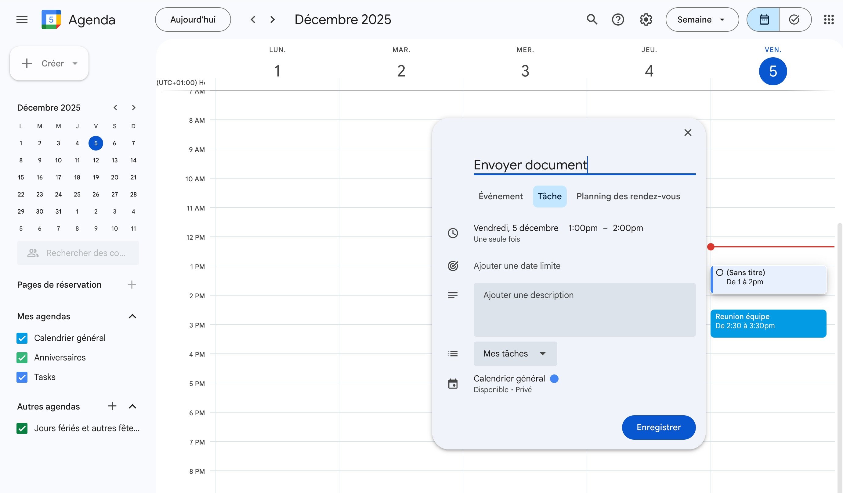 Insérez des tâches dans votre planning. ©Google