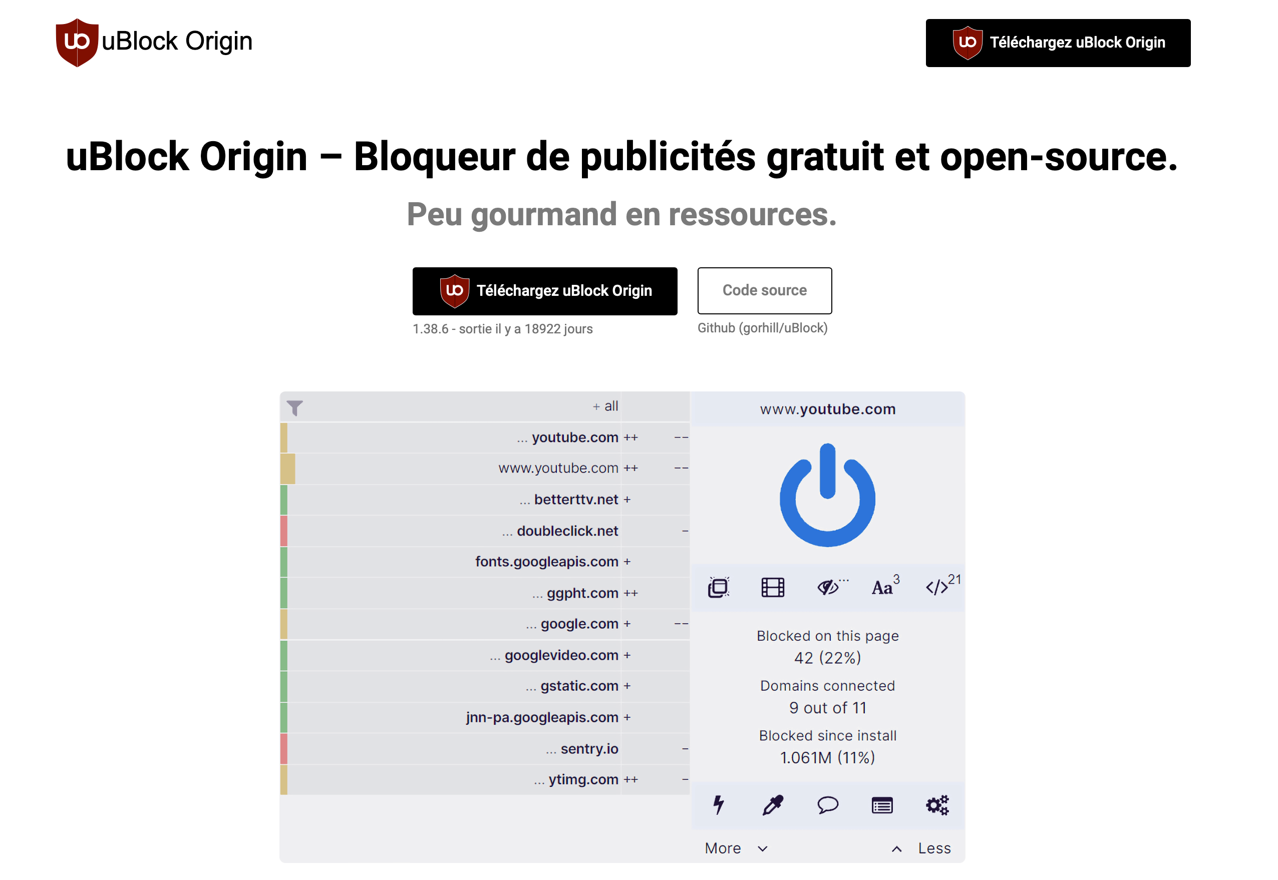 Page d'accueil de uBlock Origin // Capture d'écran