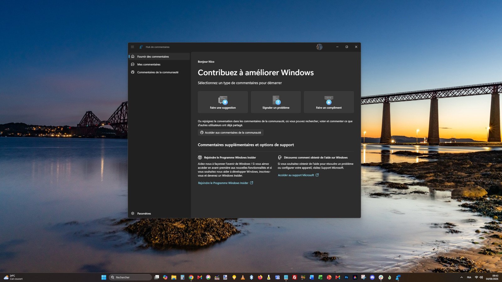 Les traces de performances générées par whesvc restent stockées localement et ne sont envoyées à Microsoft que si l’utilisateur transmet un signalement via le Hub de commentaires de Windows 11. ©Clubic