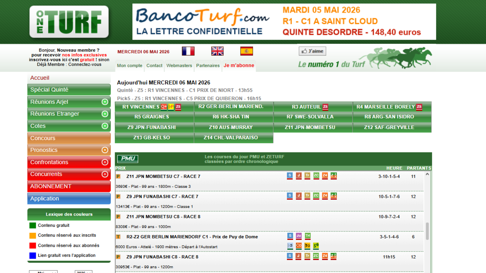OneTurf rassemble les courses du jour, les pronostics hippiques, les cotes et différents contenus consacrés au turf dans une interface accessible depuis le Web. Le service propose aussi des sections réservées aux inscrits et aux abonnés. © Data Diffusion Service