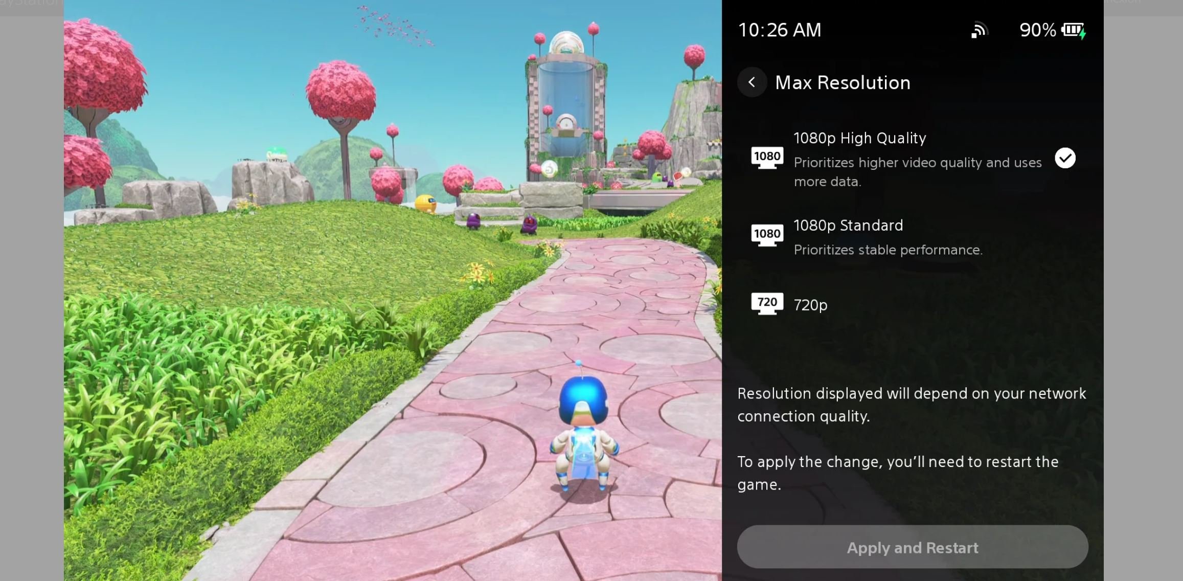 Outre le mode 1080p standard, le PS Portal permet désormais d'opter pour un nouveau rendu 1080p - Haute Qualité. ©PlayStation