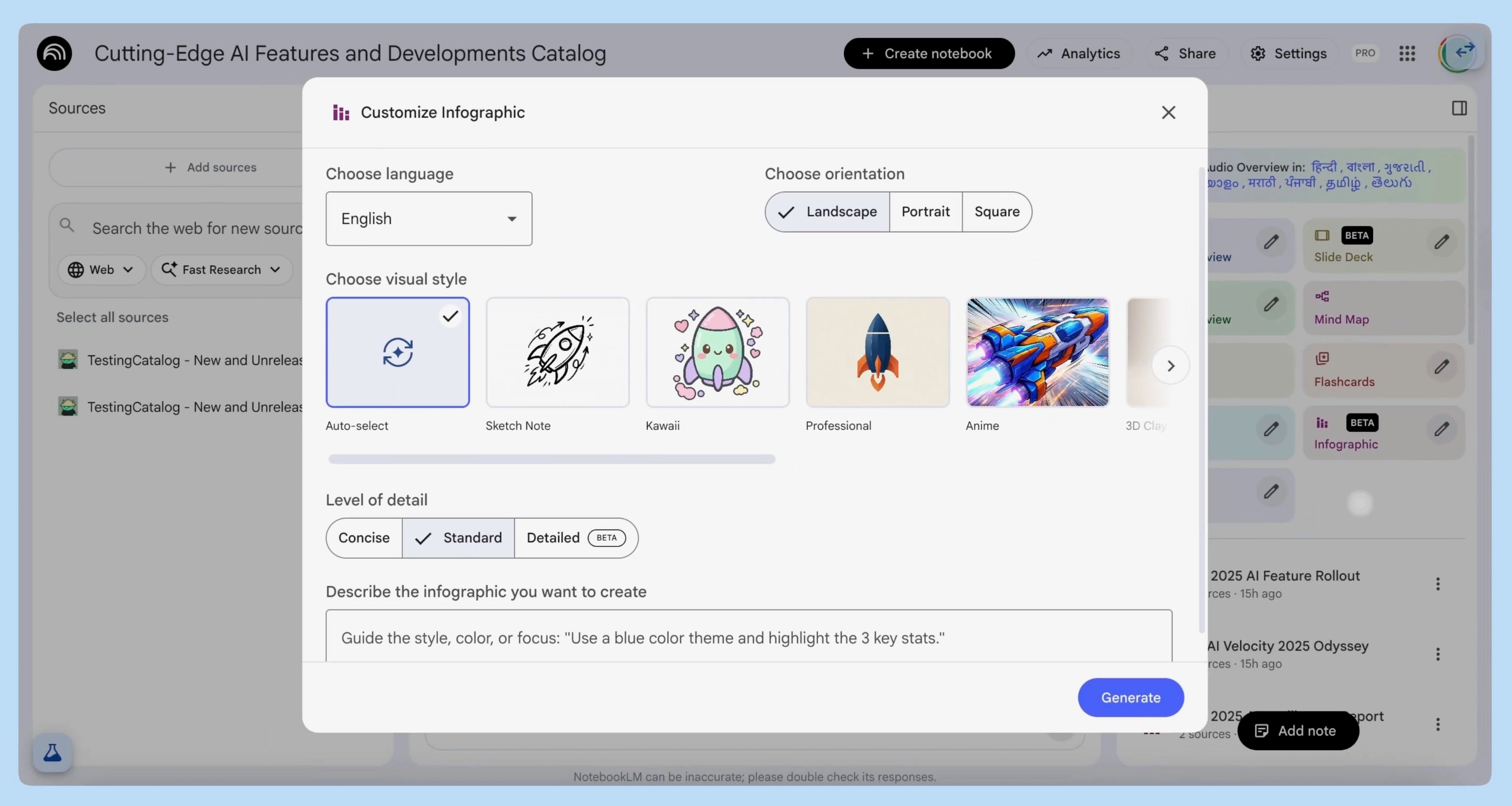 Personnalisez le style de vos infographies sur NotebookLM. ©Google
