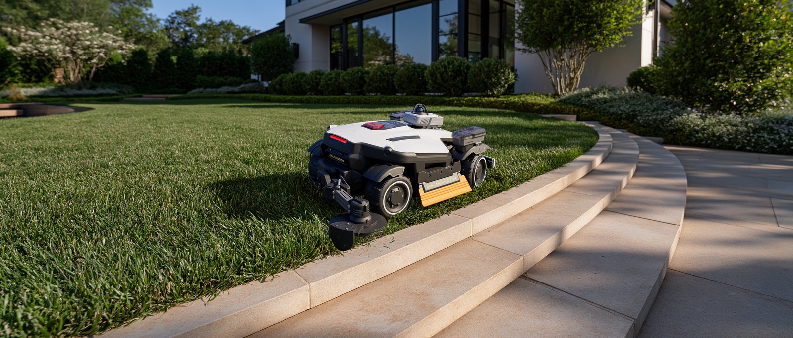 Le robot tondeuse peut s'équiper d'un coupe bordures en option. ©Mammotion