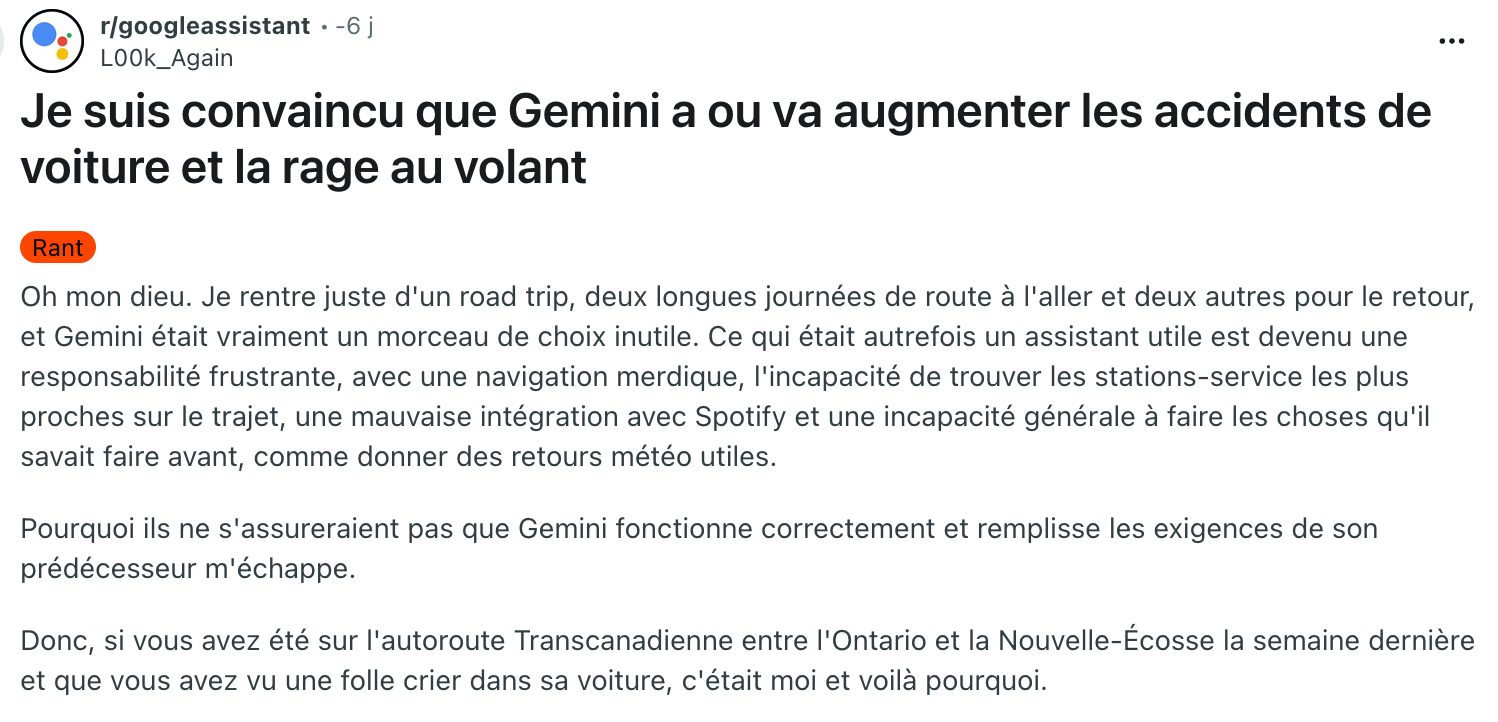 Gemini pourrait-il augmenter les accident de la route ? ©L00k_Again / Reddit