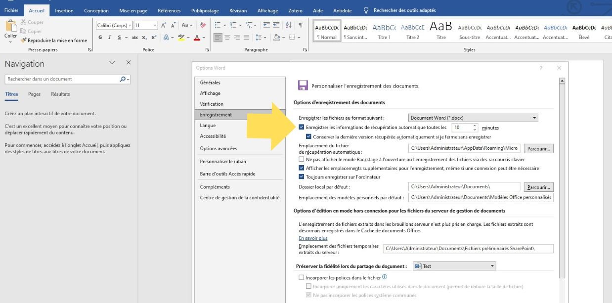 Configurez la sauvegarde automatique © Microsoft