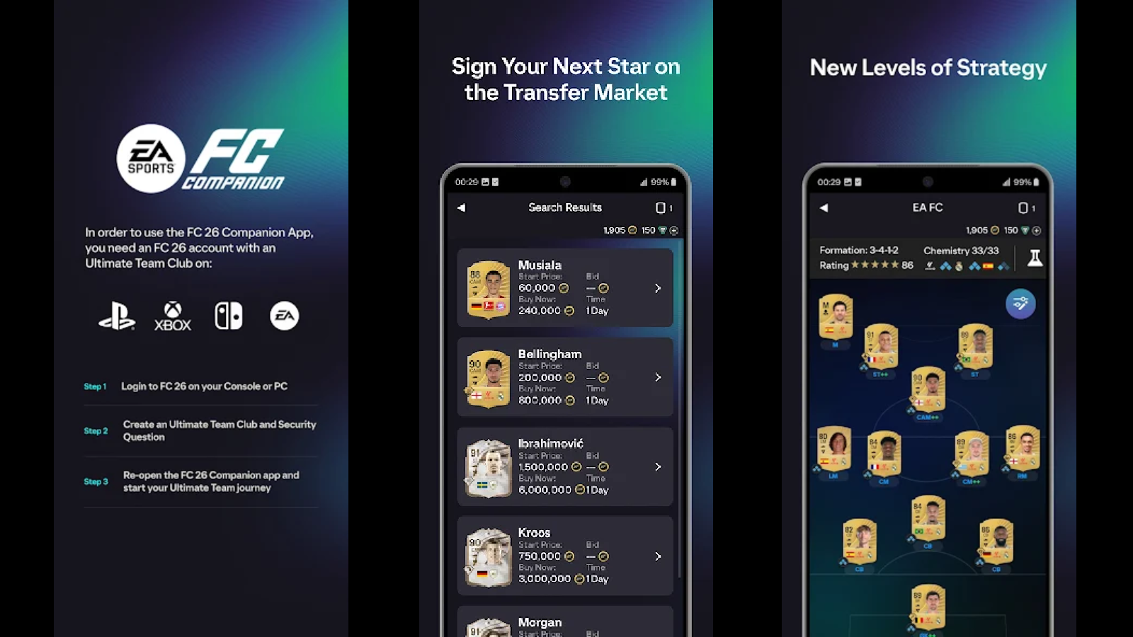 L'application EA SPORTS FC 26 Companion permet de gérer votre club Ultimate Team, d'accéder au marché des transferts et de modifier votre équipe depuis votre smartphone. © Electronic Arts