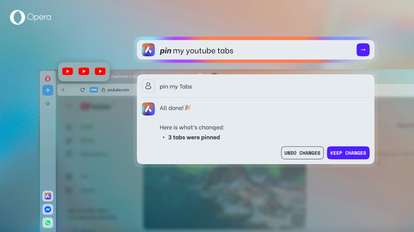 Trop d'onglets YouTube ouverts ? Opera se sert de l'IA pour les regrouper en un seul prompt © Opera