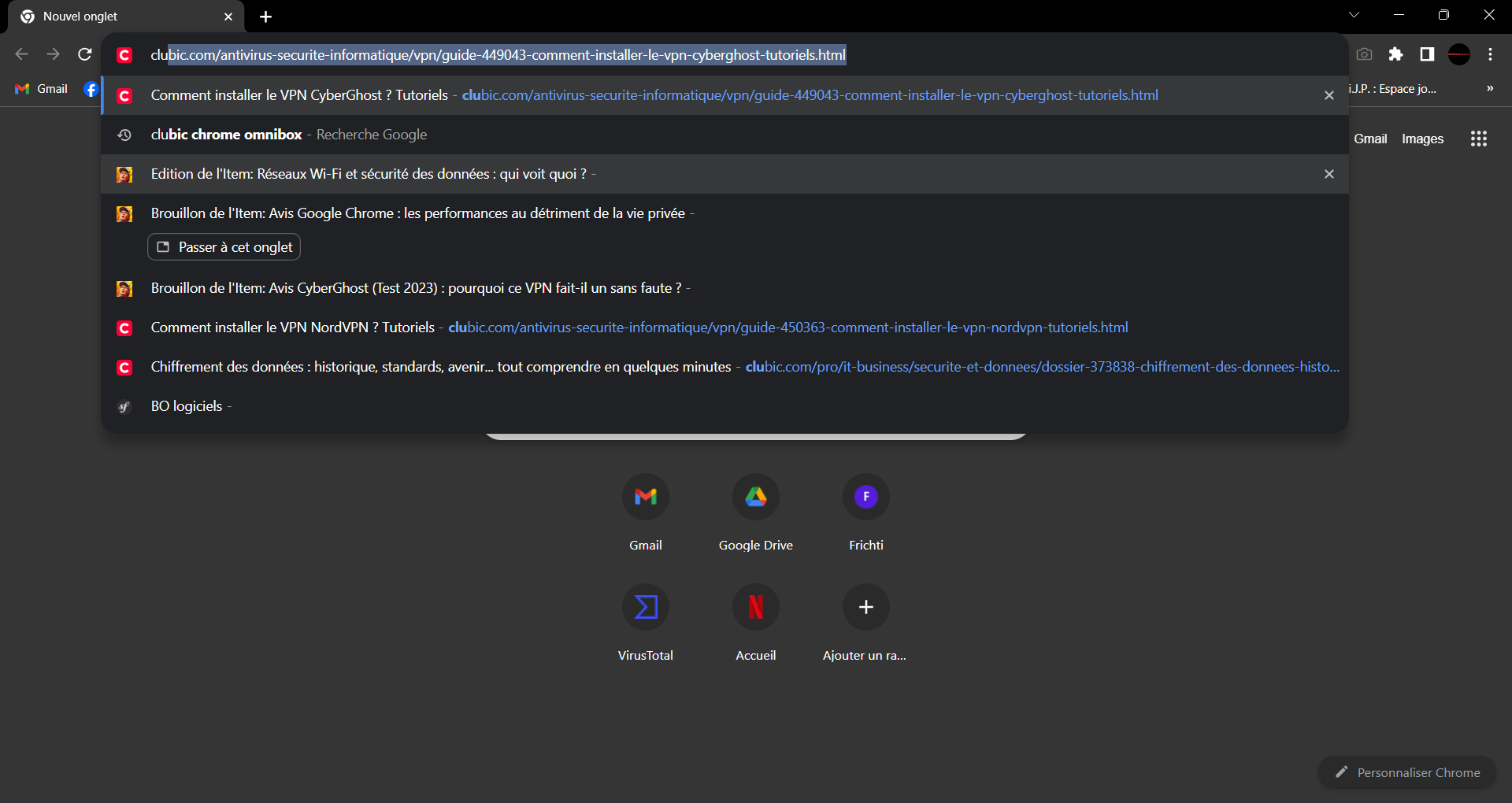 Google Chrome - Les suggestions de l'Omnibox