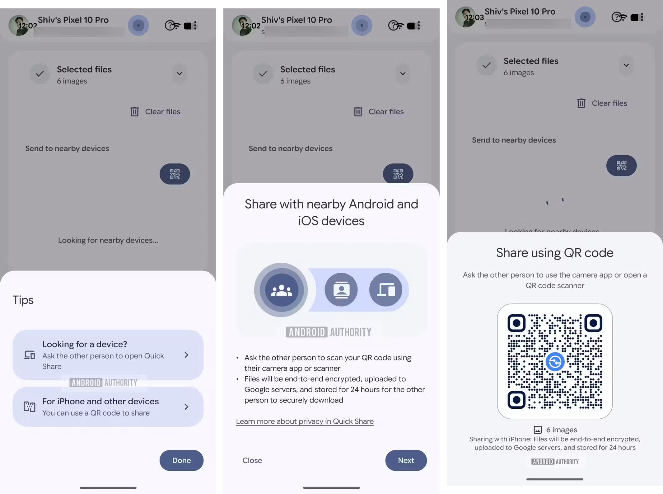 La partage QuickShare avec un iPhone ©Android Police