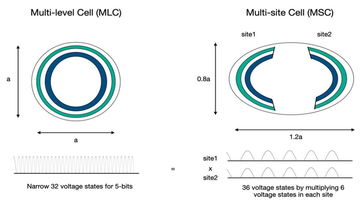 La technologie multi-sites de SK Hynix divise la cellule NAND en deux demi-cellules parallèles. © Blocksandfiles