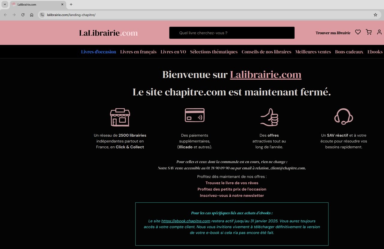 Si vous tapez l'adresse de chapitre.com, vous serez redirigé sur lalibrairie.com. ©Mélina Loupia pour Clubic