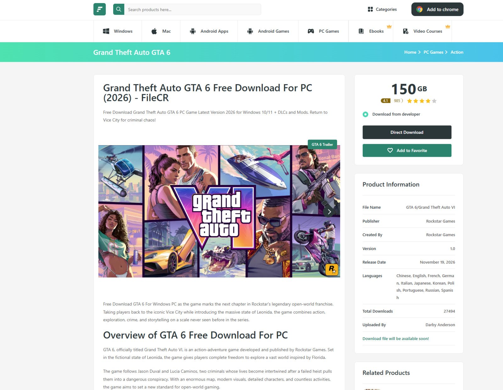 Une fausse page de téléchargement repérée par Avast. © Avast