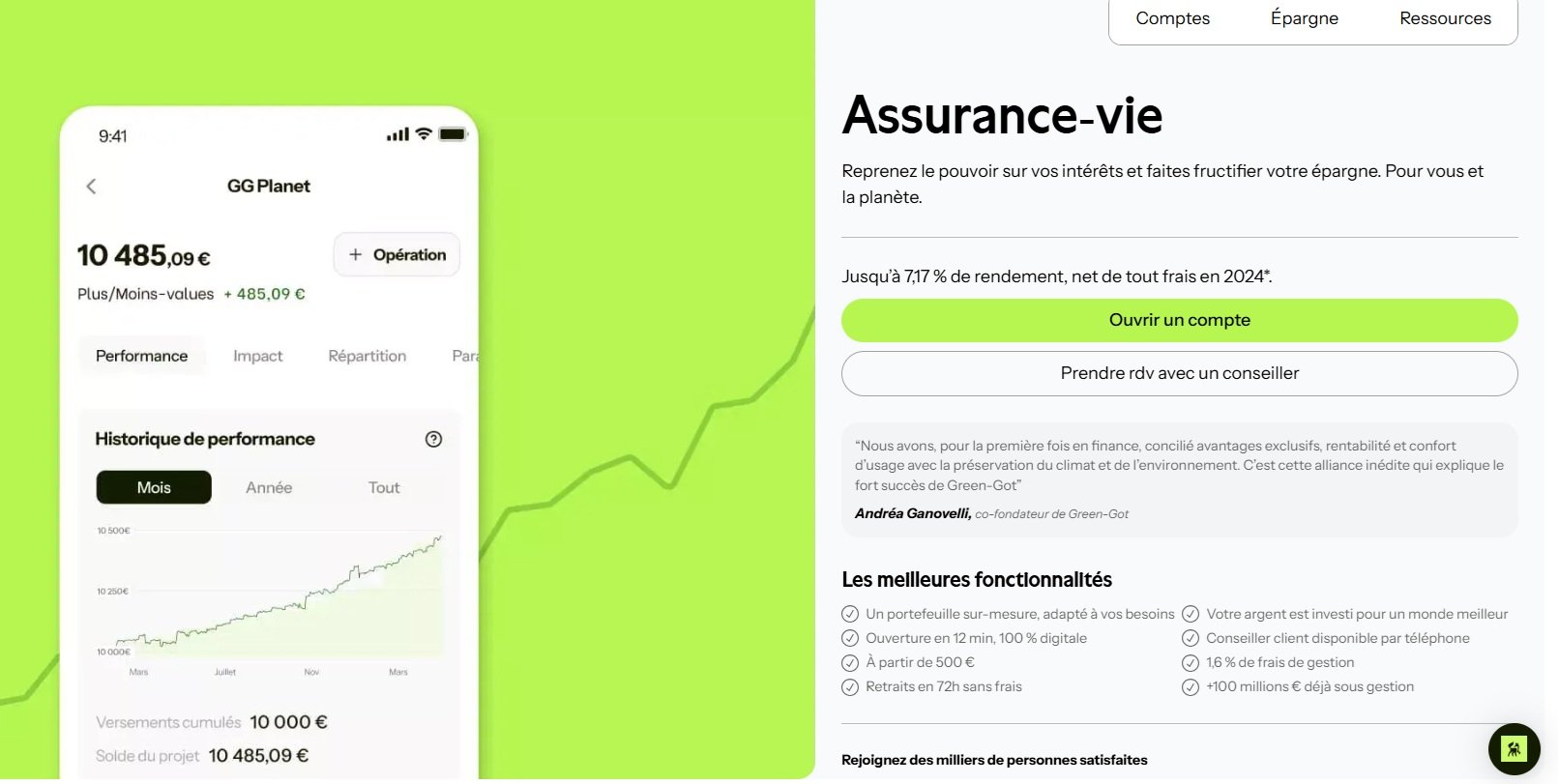 GG Planet, une assurance-vie éthique, inscription ultra-rapide et connectée © le Studio Clubic