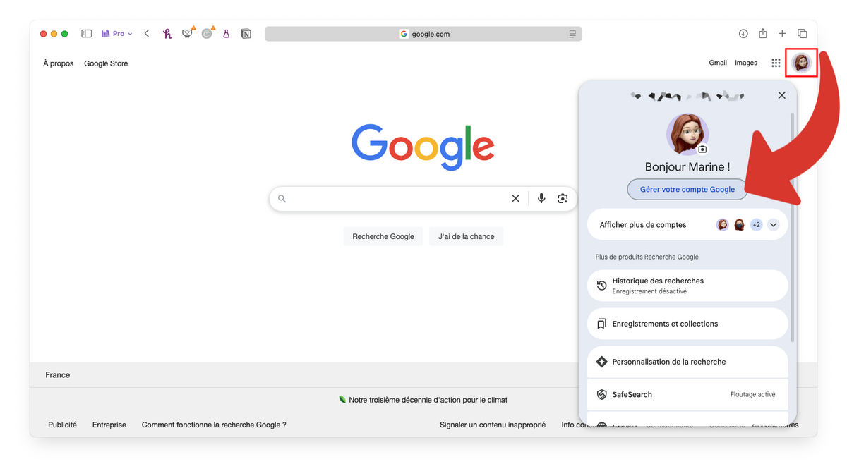 Accéder à la gestion du compte Google © Clubic