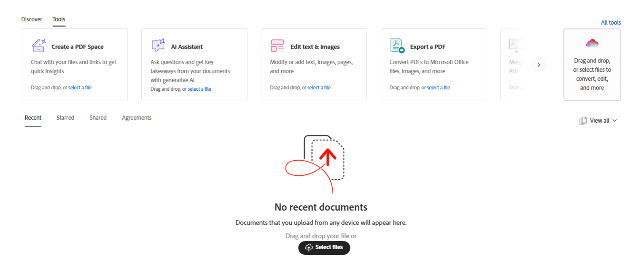 Créez votre PDF Spaces et ajoutez vos premiers documents. @Adobe - Capture Clubic.com