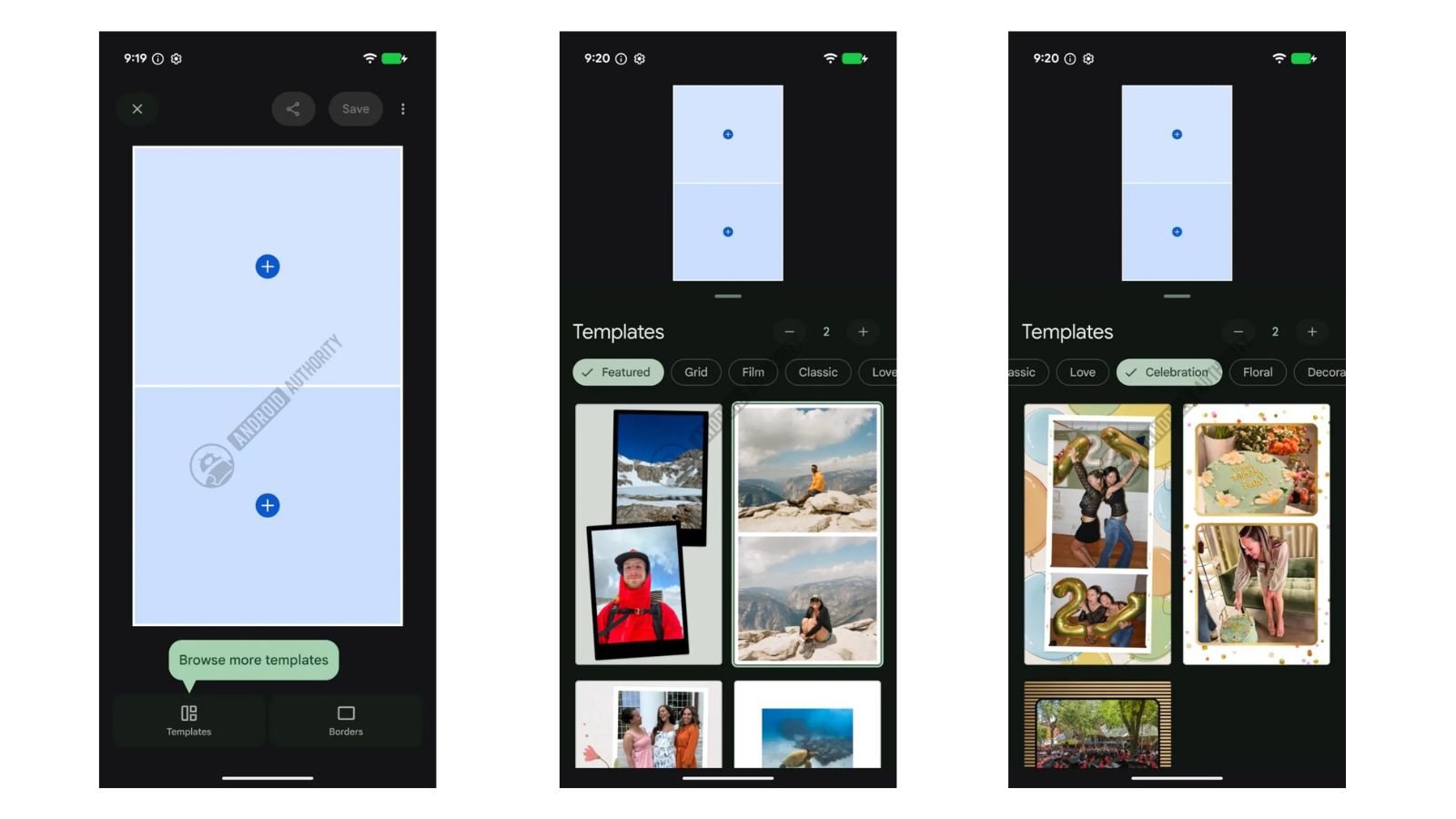 Google Photos organise les montages en une dizaine de catégories. ©Android Authority / Google