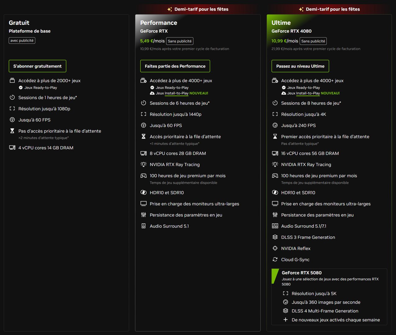 Grille tarifaire GeForce NOW : notez la promotion pour les fêtes... et la limite de 100 heures. ©NVIDIA
