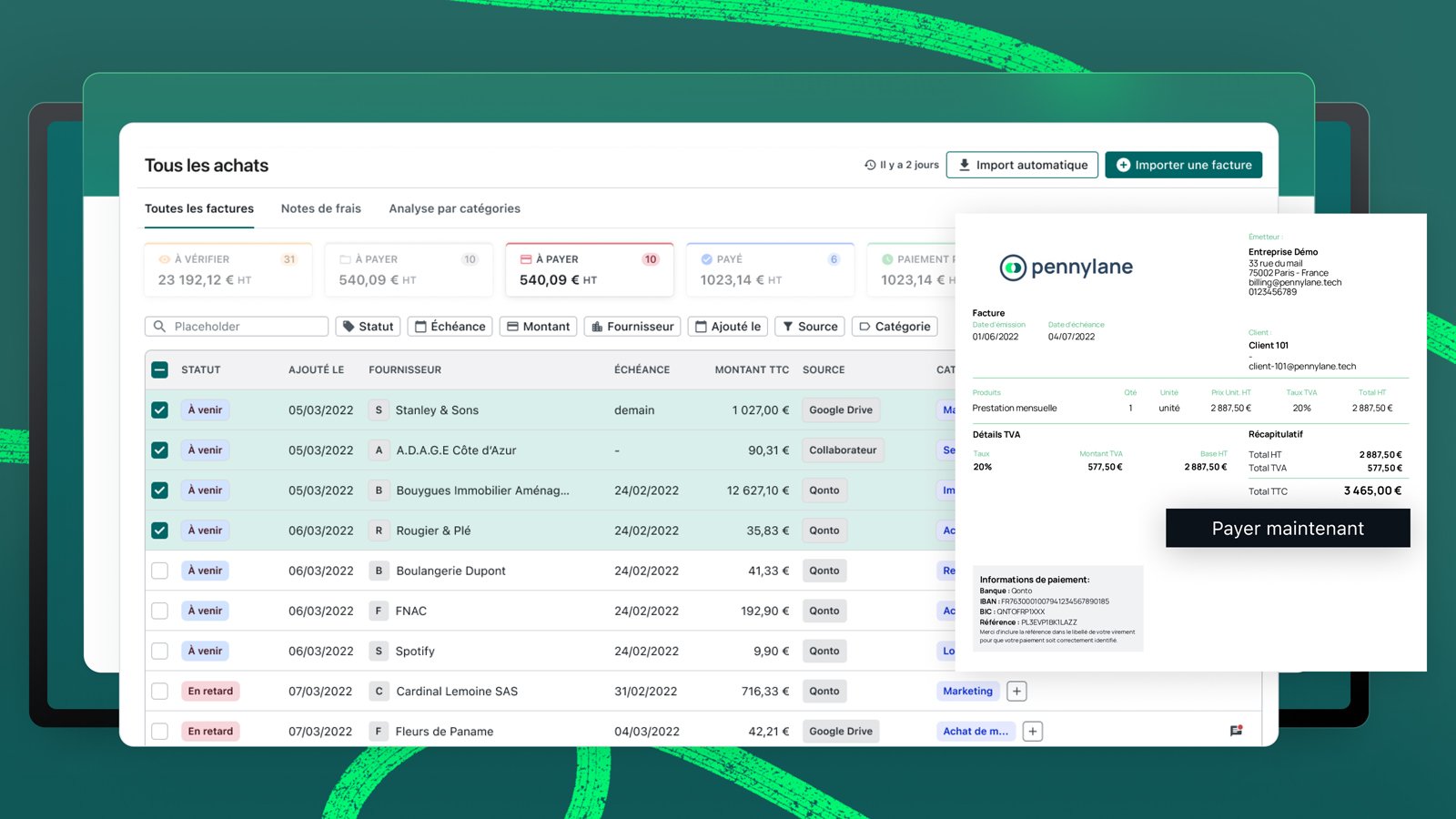 Pennylane est une plateforme de gestion financière qui centralise comptabilité, facturation, trésorerie et dépenses, tout en étant agréée pour accompagner la facturation électronique - © Pennylane