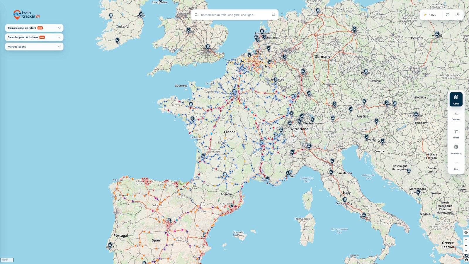 L'interface principale de TrainTracker24. ©Clubic