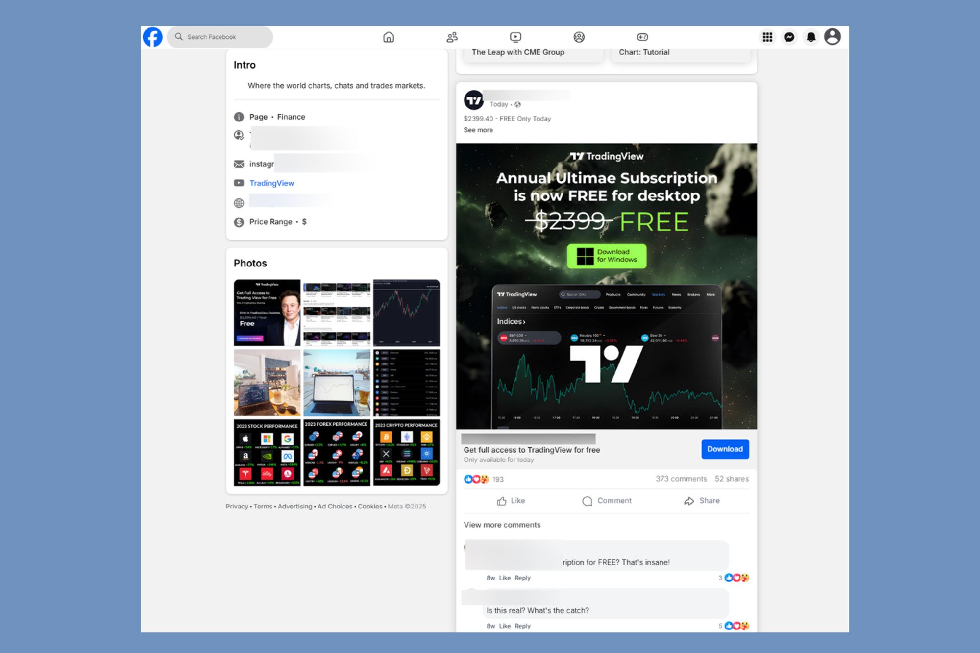 Un exemple de publicité frauduleuse sur Facebook © Bitdefender