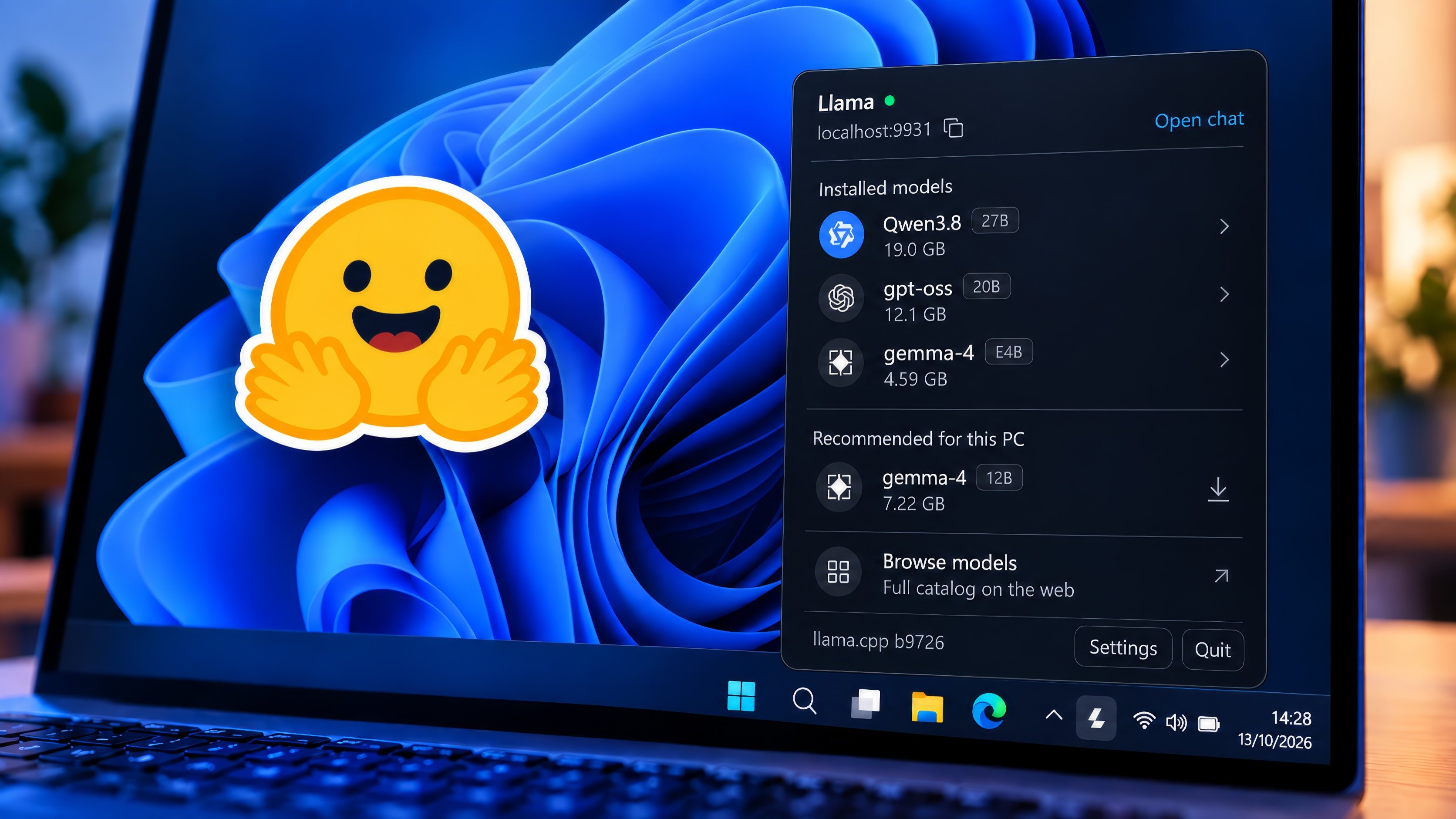Llama Windows permet de télécharger et d'exécuter des modèles d'IA directement depuis la zone de notification de Windows 11, sans passer par la ligne de commande. © Clubic