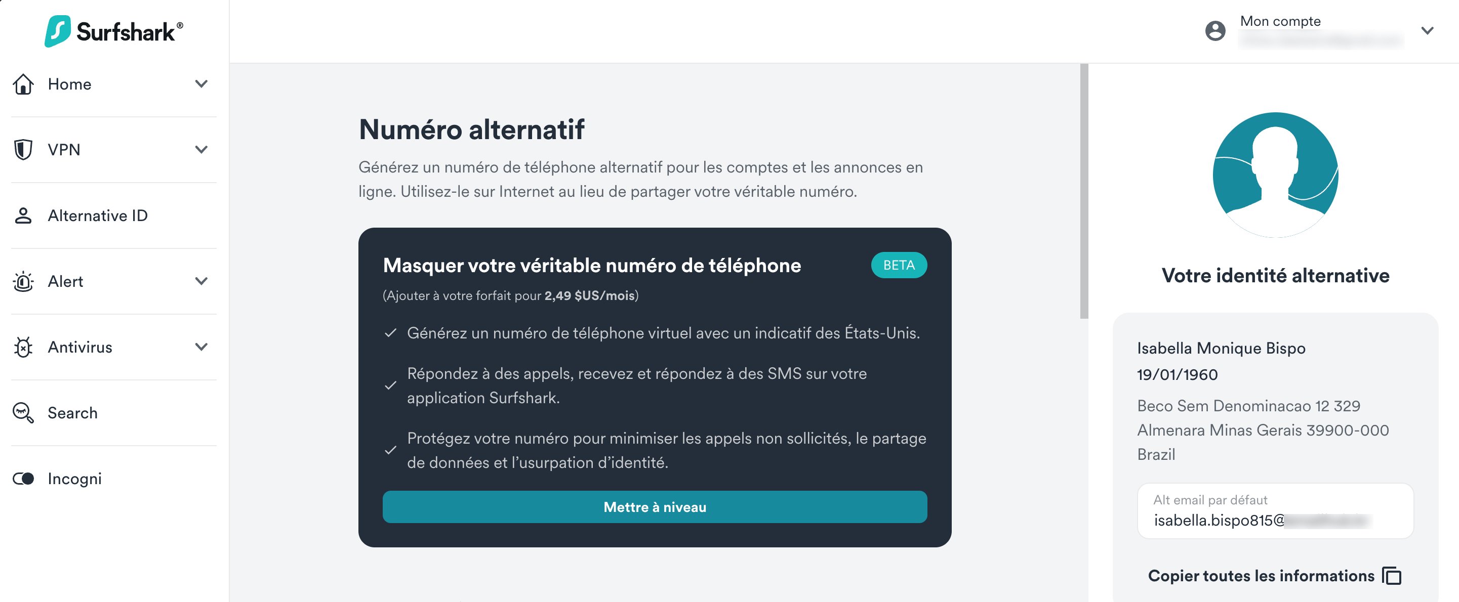 Surfshark - Numéro de téléphone alternatif