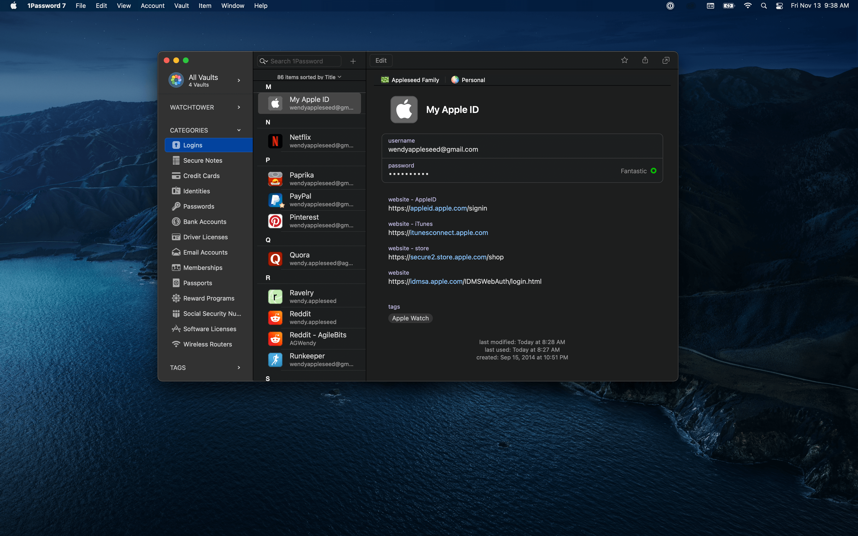 1Password - L'interface de l'application macOS