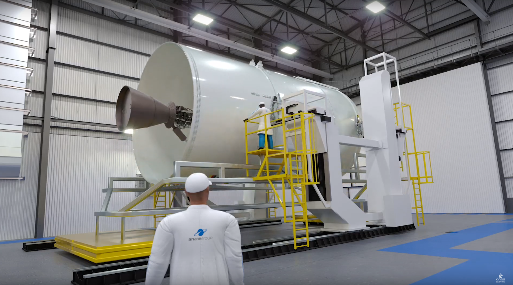 Vue d'artiste de la préparation d'un étage supérieur Ariane 6. Crédits CNES