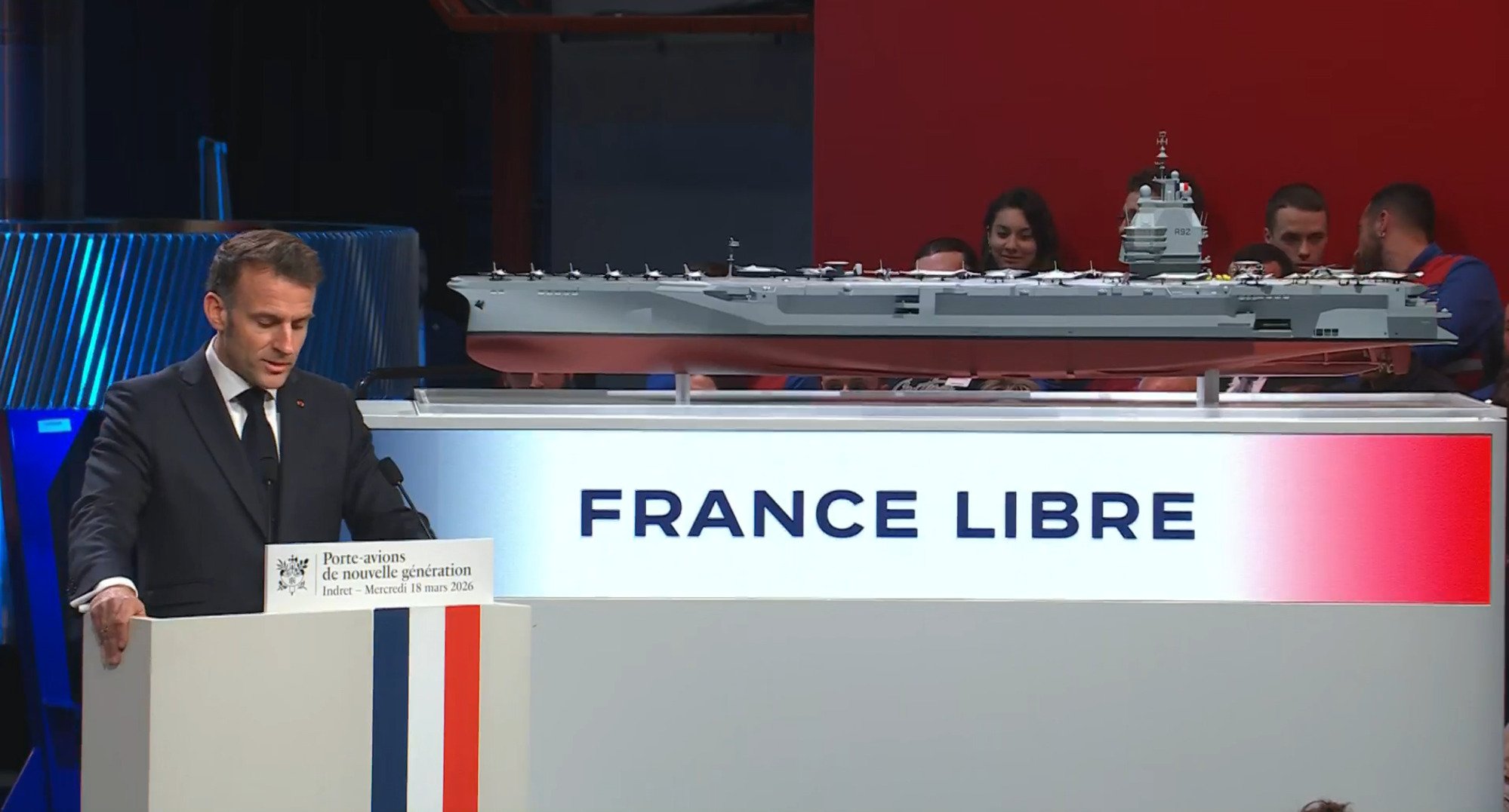 Emmanuel Macron a dévoilé, mercredi, le nom du prochain porte-avions français, le France Libre. © Alexandre Boero / Clubic