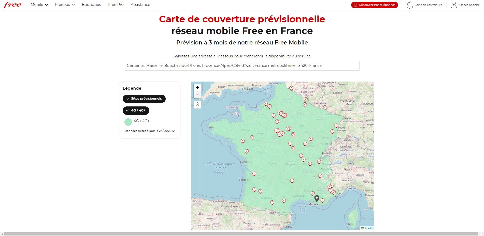 La carte « prévisionnelle » de Free Mobile