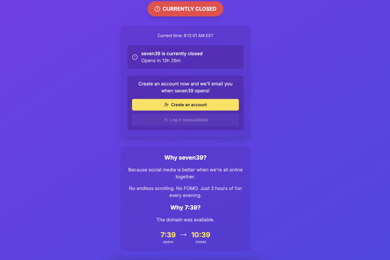 Voilà ce qui s'affiche quand on veut se connecter hors créneau. ©Capture d'écran seven39