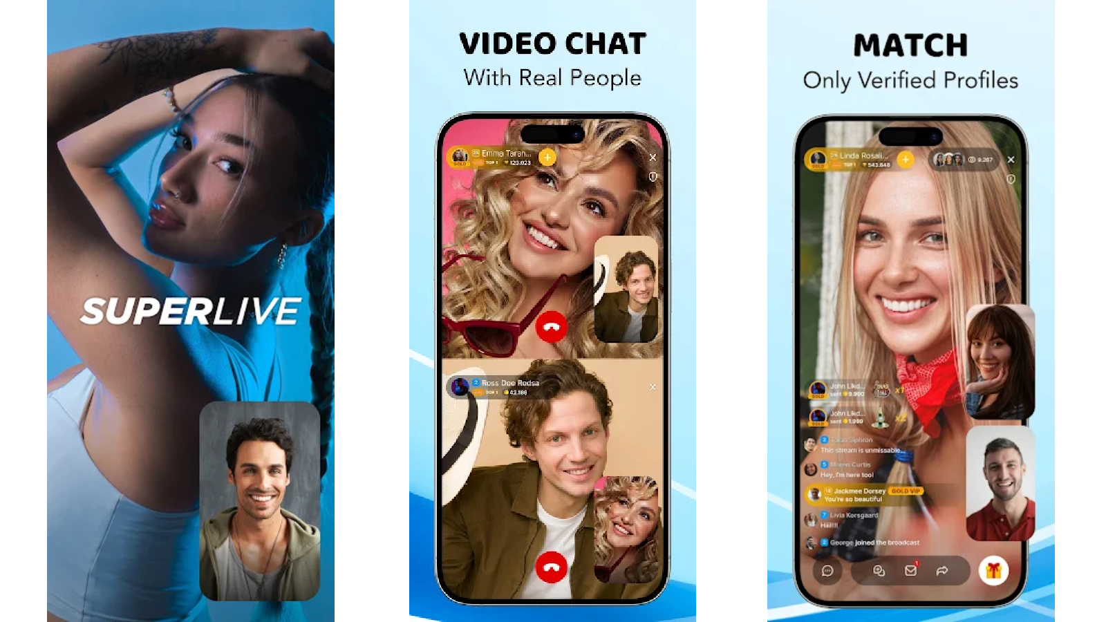 Superlive transforme chaque instant en rencontre en direct. Chat vidéo avec de vraies personnes et profils vérifiés se retrouvent au même endroit. © Superlive Tech