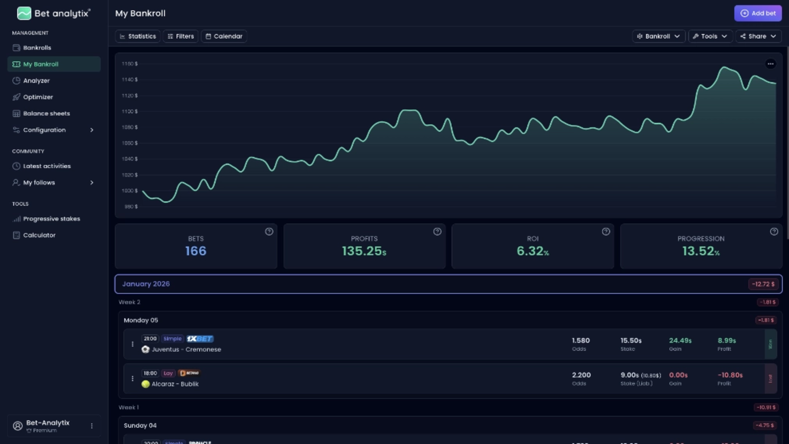 Bet-Analytix centralise le suivi des paris sportifs, les statistiques et la gestion de bankroll afin d’aider les utilisateurs à analyser leurs performances avec plus de clarté. © Codizor Labs