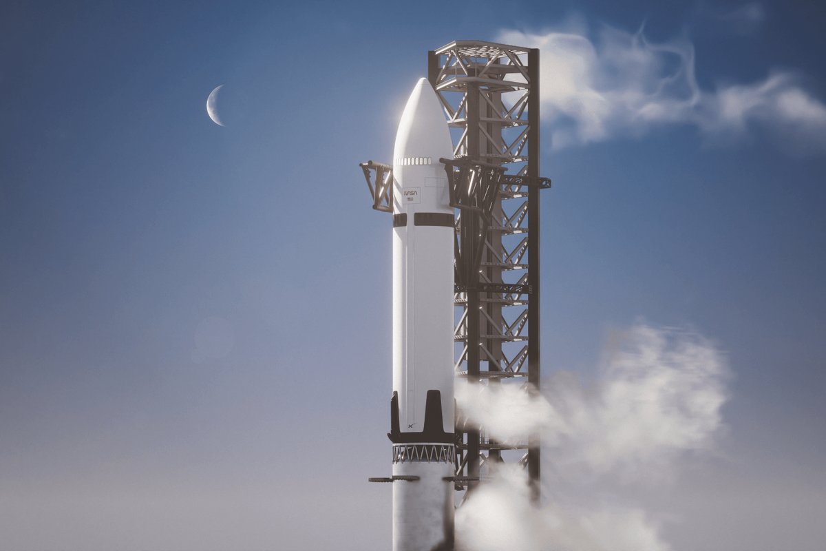 Vue d'artiste du HLS sur son pas de tir. ©SpaceX