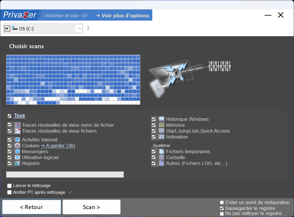 PrivaZer - L'interface de scan. © Clubic